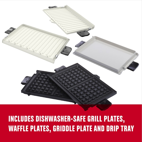 Grill & Broil with Waffle Plates and Ceramic Griddle Plate Platinum